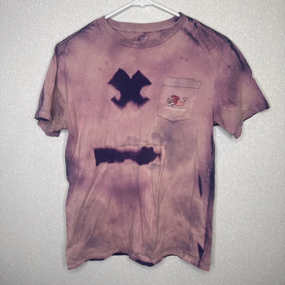 Vineyard Vines Boys Size L 16 Blue Tie Dye LAX Helmet Whale Graphic Pocket T Shi